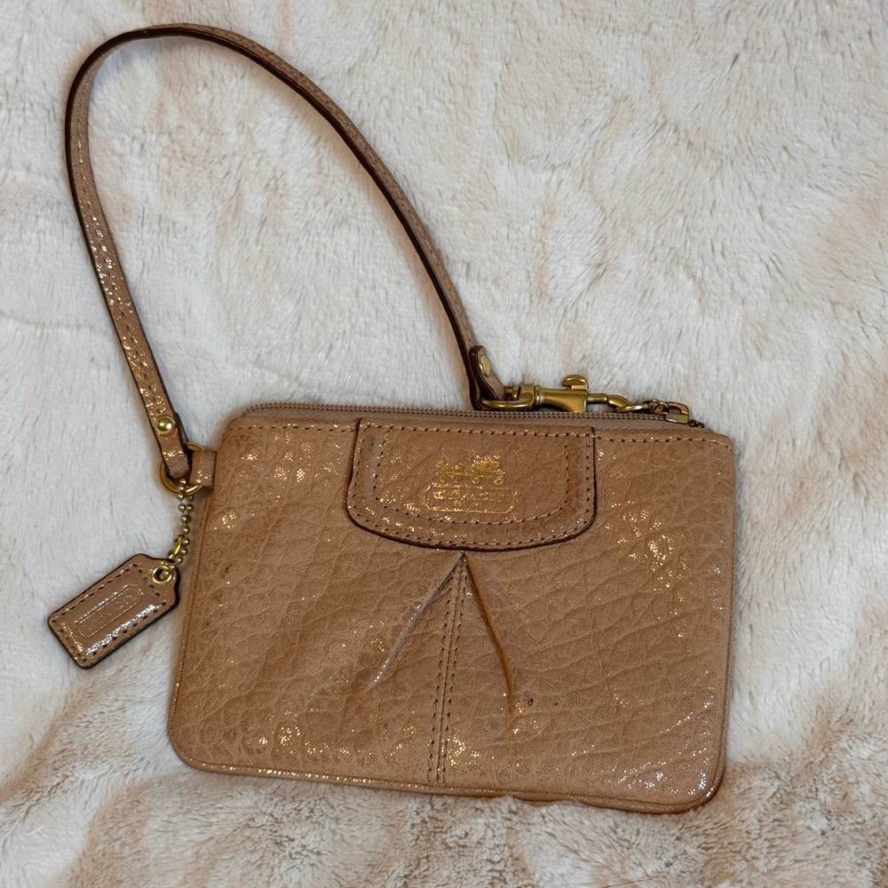 Coach Shimmering Tan Leather Zip Card Case